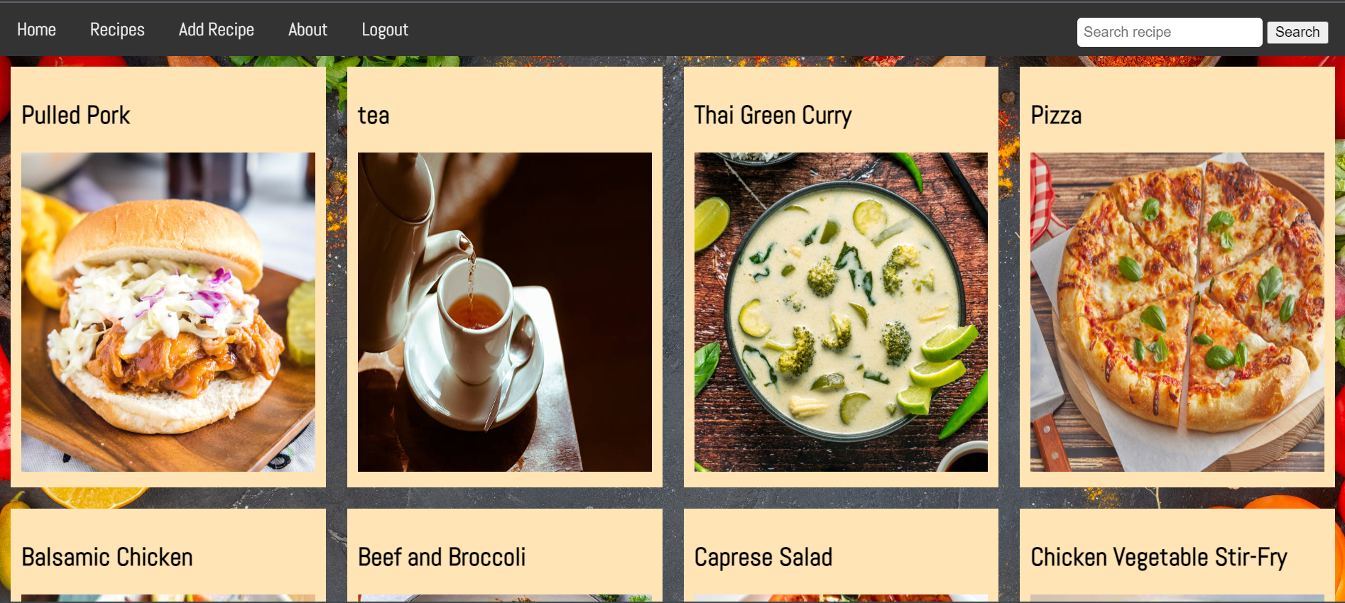 Image of RecipeHub mainpage